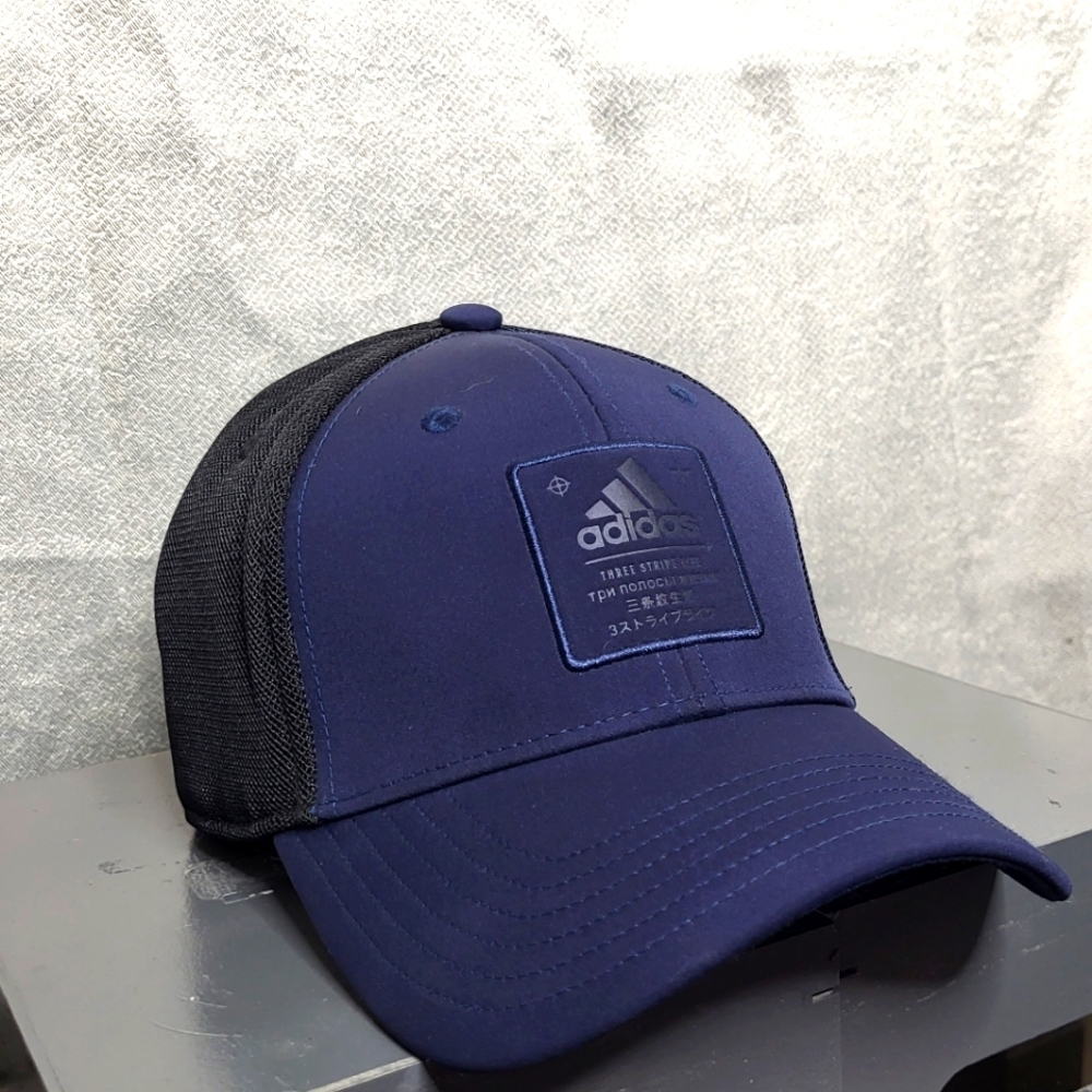 Adidas Baseball Cap Adj Fit Black/Navy Blue  RN# 90288 CLIMALITE Snap Back